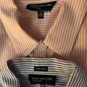 2 Jones New York Signature pinstriped Shirts in Pink and Blue